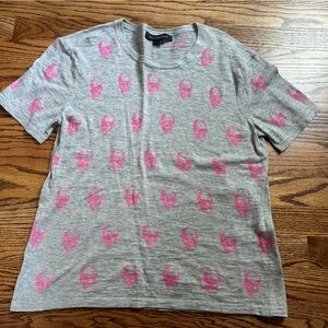 Women's Skull Cashmere Gray and Pink T-Shirt, Size Small